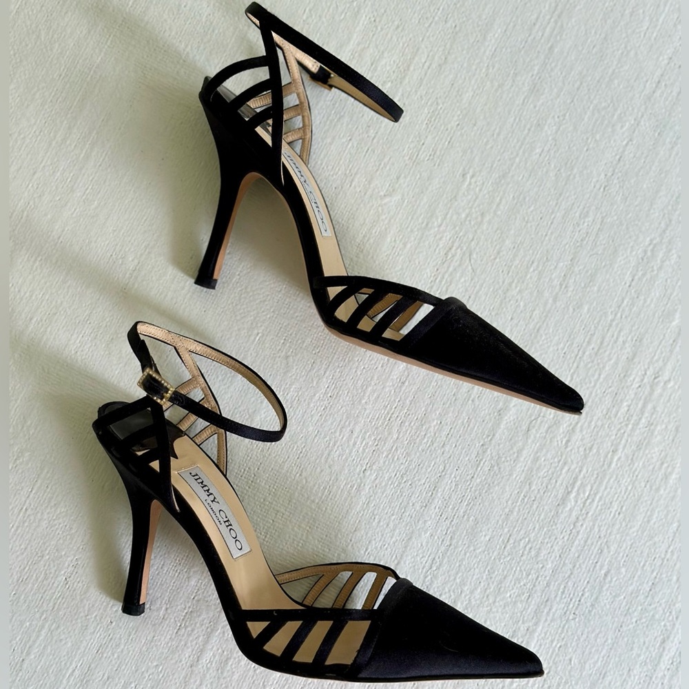 Jimmy Choo Strappy Black Heels with Cutouts and Swarovski 36.5